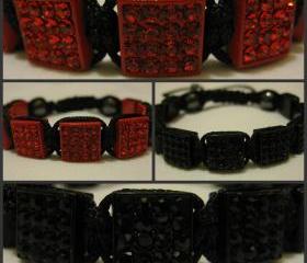 ALL SQUARE RANGE Jet Black or Cherry Red Crystal Square Pave Bead Macrame Friendship Bracelet