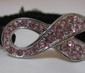 Breast Cancer Awareness Pink Crystal Pave Bead Macrame Friendship Bracelet