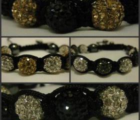 TWO-TONE RANGE Black, Grey, Silver and Gold Crystal Pave Bead Macrame Friendship Bracelet