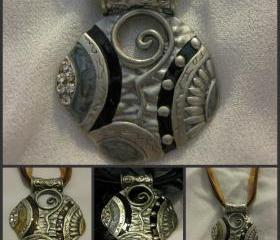 Abstract Black Silver and Grey OR Brown and Beige Rhinestone Pendant Necklace