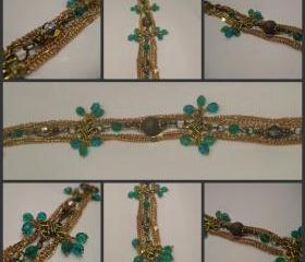 Delicate Gold Chain Teal and Champagne Crystal Bracelet