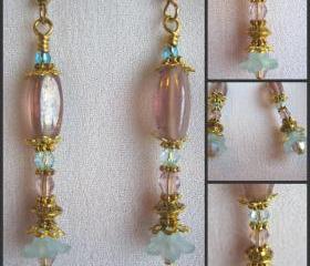 Aqua and Lilac Crystal and Lucite Flower Earrings