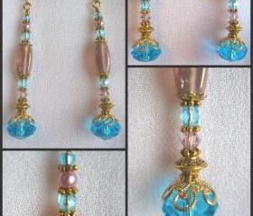 Aqua and Lilac Crystal Earrings