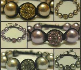 Gold, Lilac or Silver Crystal Pave Bead and Gold Pearl Macrame Friendship Bracelet in Design Worn by Emily Maynard