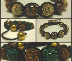 Two-Tone GOLD HAEMATITE RANGE Emerald Green or Champagne and Bronze Brown Crystal Pave Bead with Gold Haematite Macrame Friendship Bracelet