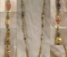 Antique Gold Crystal and Pearl Multi Chain Necklace