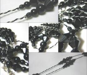 SALE Art Deco Style Long Black Beaded Necklace on Delicately Woven Thread