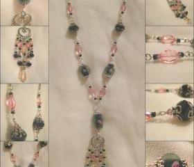 Black and Rose Crystal Necklace