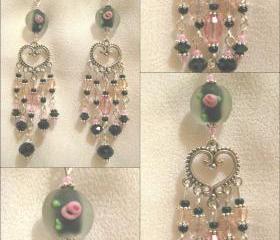 Black and Rose Crystal Chandelier Earrings