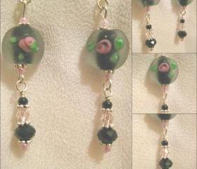 Black and Rose Crystal Earrings