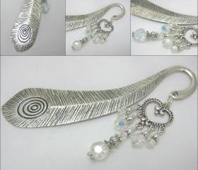 Large Peacock Feather Effect Book Mark with Sparkling Clear Crystal Chandelier Detail