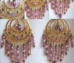 Mulberry and Bronze Crystal Antique Gold Bollywood Style Chandelier Earrings