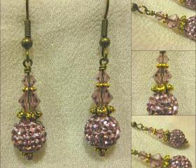 Soft Lilac Pave Bead Antique Gold Earrings