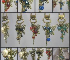 Antique Bronze Filligree Butterfly Crystal Beaded Handbag Charms