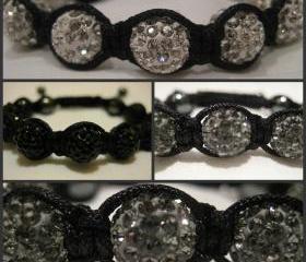 ONE COLOUR RANGE Grey, Jet Black or White Crystal Pave Bead Macrame Friendship Bracelet