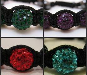 ONE COLOUR RANGE Emerald Green, Cherry Red. Purple and Turquoise Crystal Pave Bead Macrame Friendship Bracelets