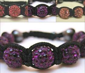 ONE COLOUR RANGE Bubble Gum Pink, Rose Pink or Dusky Purple Crystal Pave Bead Macrame Friendship Bracelet
