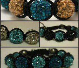 TWO-TONE RANGE Blues You Choose Colours Custom Crystal Pave Bead Macrame Friendship Bracelet